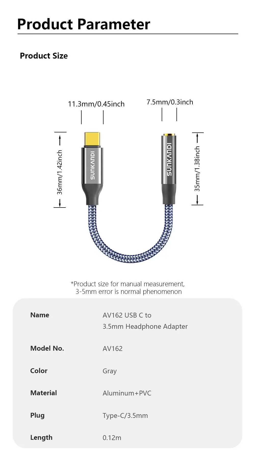 SUNKANDI USB C auf 3,5 mm Buchse Kopfhörer-Adapter, Typ C auf 3,5 mm Buchse Aux-Audiokabel für iPhone 16 15, Samsung Xiaomi – Detail 13