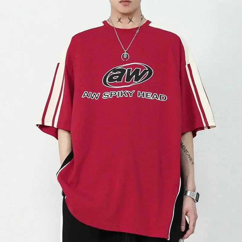 Y2K Korean Men Streetwear Letter Graphic Acubi Harajuku Egirl Short Sleeve T-Shirts Grunge Aesthetics Oversized Tops Alt Clothes