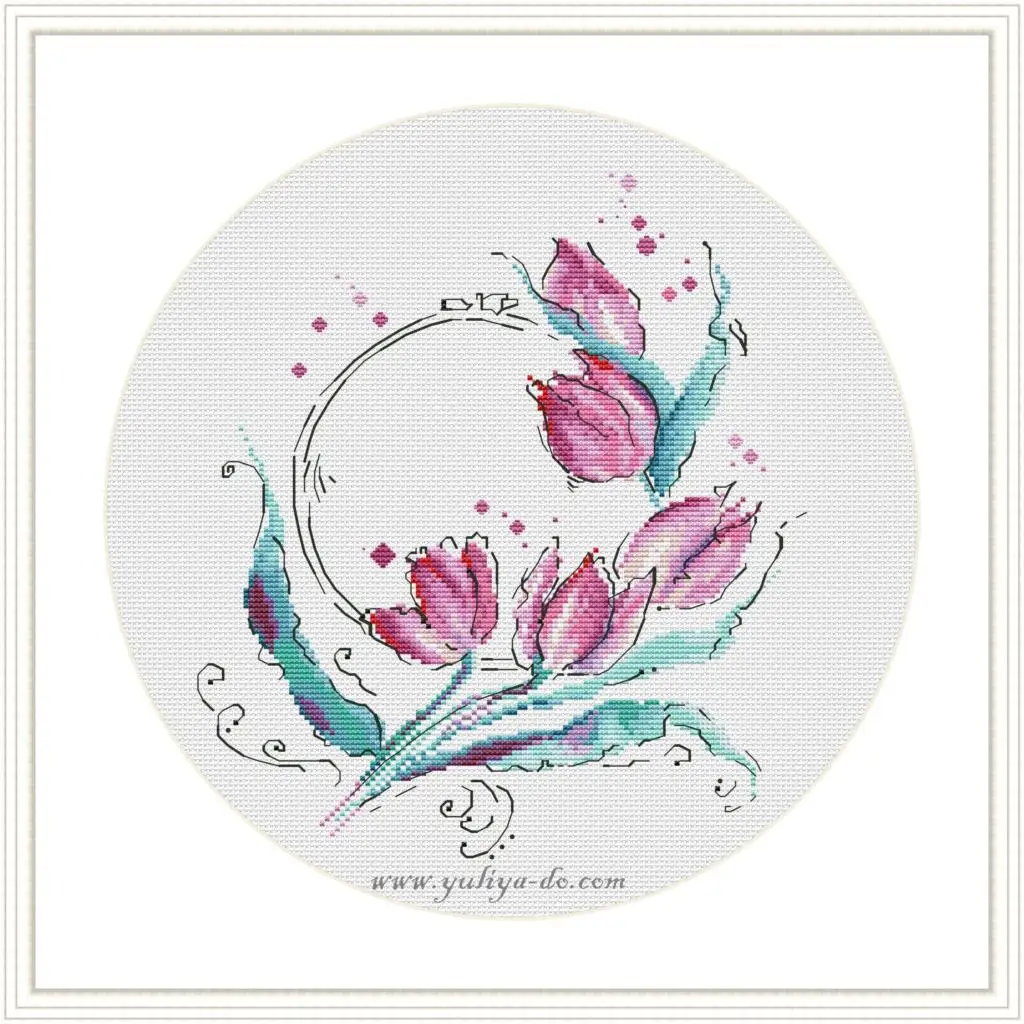 Watercolor Tulip Cross Stitch Kit Cross stich Kits Homfun Craft Cross Stich  Decorations For Home Homefun