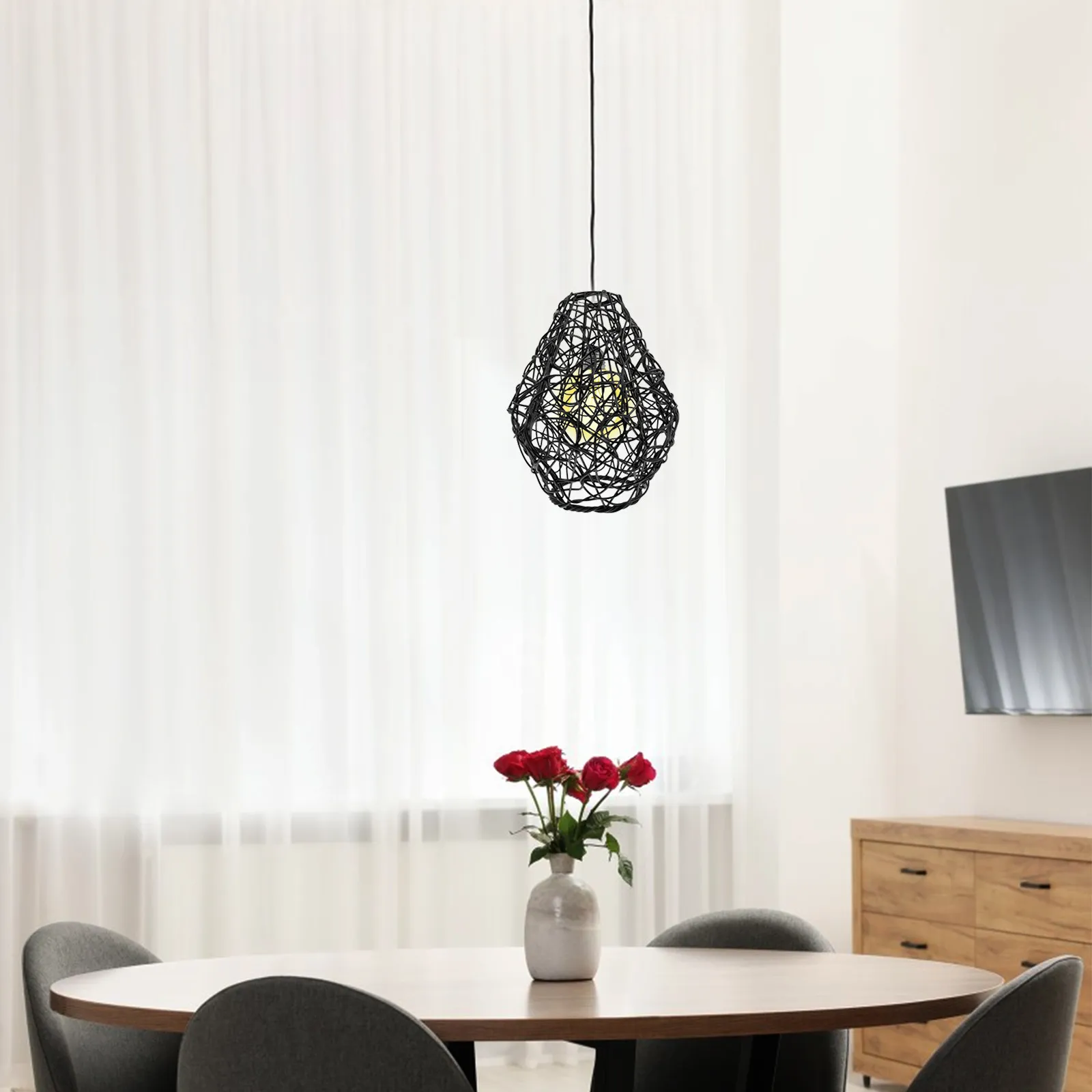 Hanging Lights Cover Woven Pendant Lamp Shade Household Ceiling Lampshade Hollow-Out Plastic Woven Dining Room Light Decor