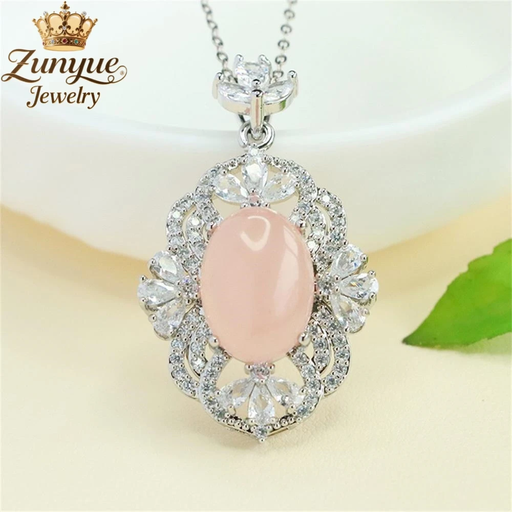 Natural Pink Crystal Diamonds And Hollowed-Out Leaf Pendants Luxury Quality Fashion Jewelry Exquisite Elegant Popular Young Gift