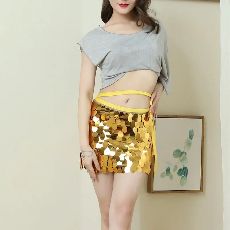 ชุดเต้นระบำหน้าท้องปักเลื่อมสุดเซ็กซี่ผ้าพันสะโพกสีชมพูโทนสีสำหรับเต้นระบำหน้าท้องประดับเหรียญคาดเอวสายโซ่สำหรับผู้ใหญ่ผู้หญิงชุดเต้นรำกระโปรง