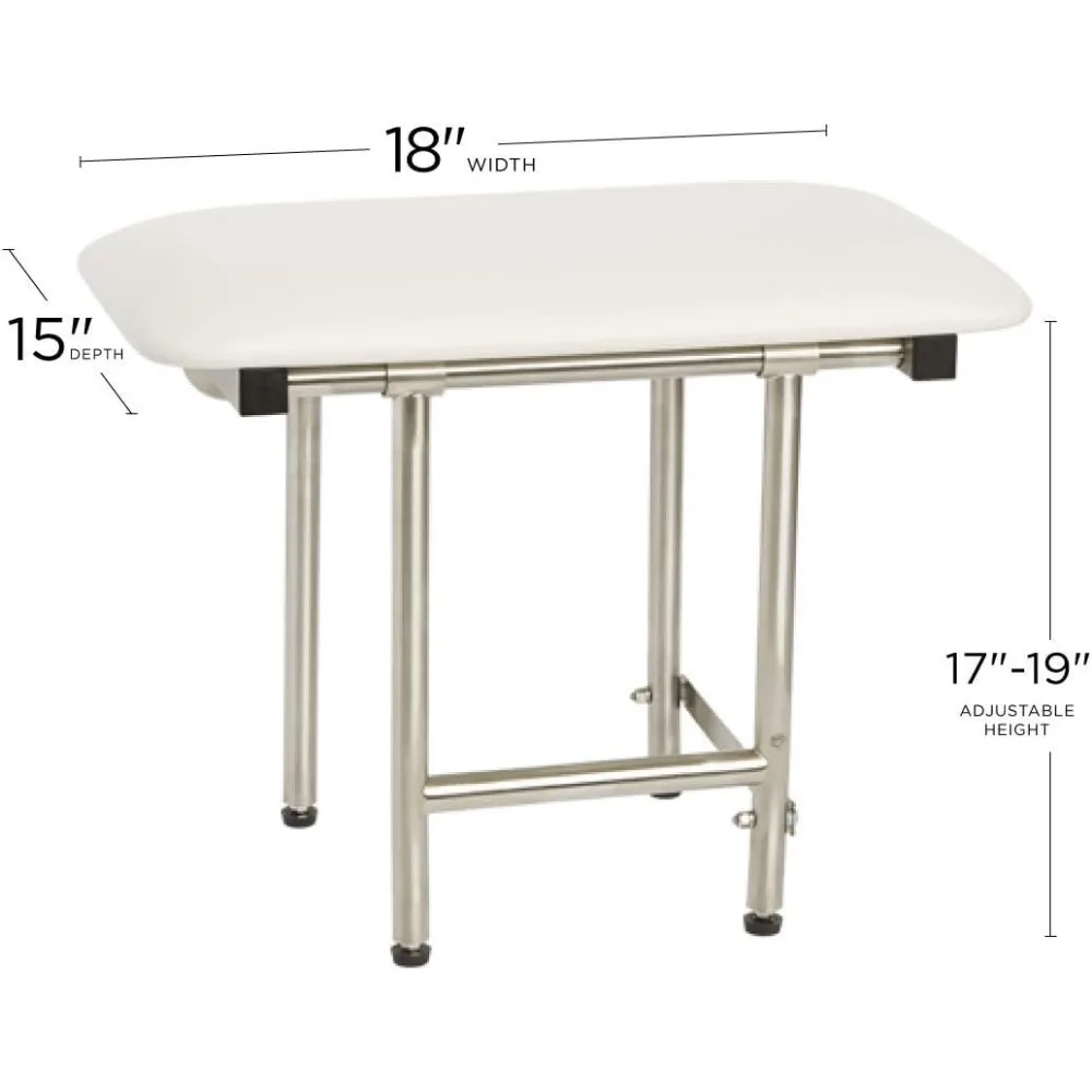 Lift-Assist Shower Bench, ADA, Padded White Naugahyde