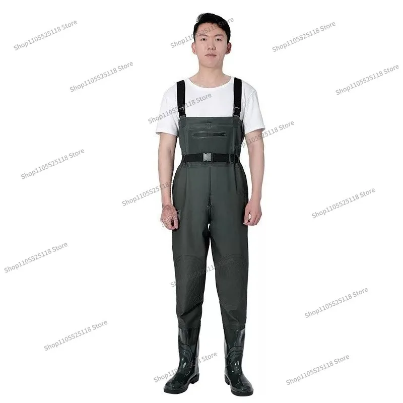 For Full Body Waterproof Pants, Men's Integrated, Thickened Leather Fork Fishing Suit