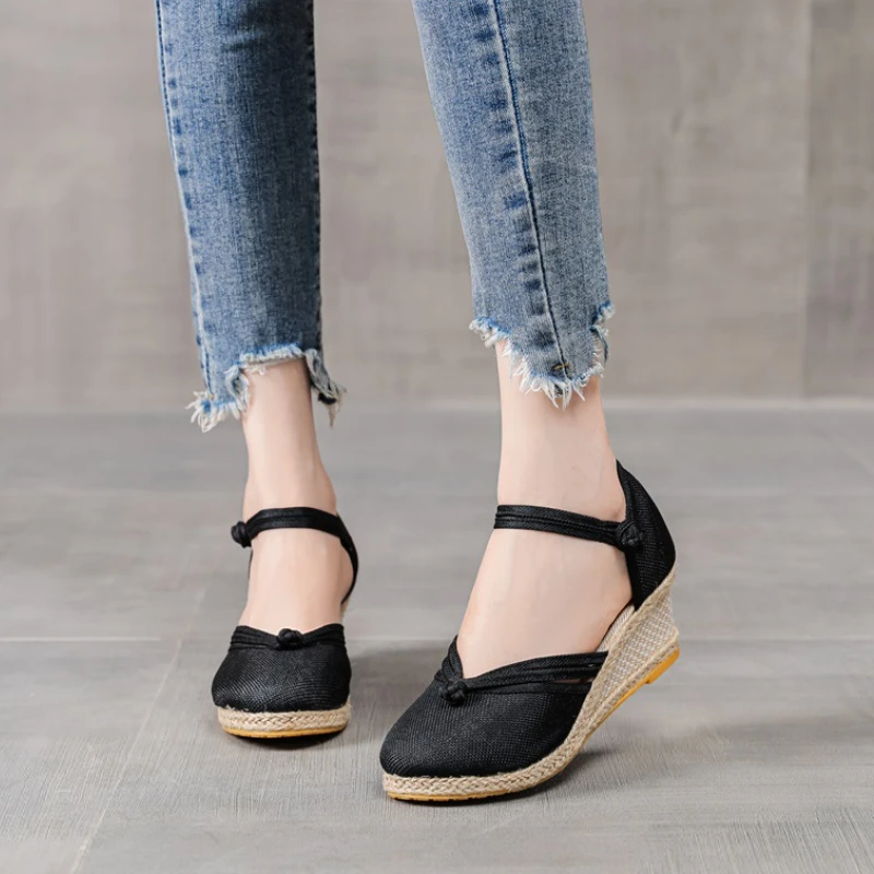 Comfortable Sandals Women Espadrilles Wedges Summer Pumps Shoes Woman Casual Closed Toe Heeled Sandals Footwear Sandalias Mujer