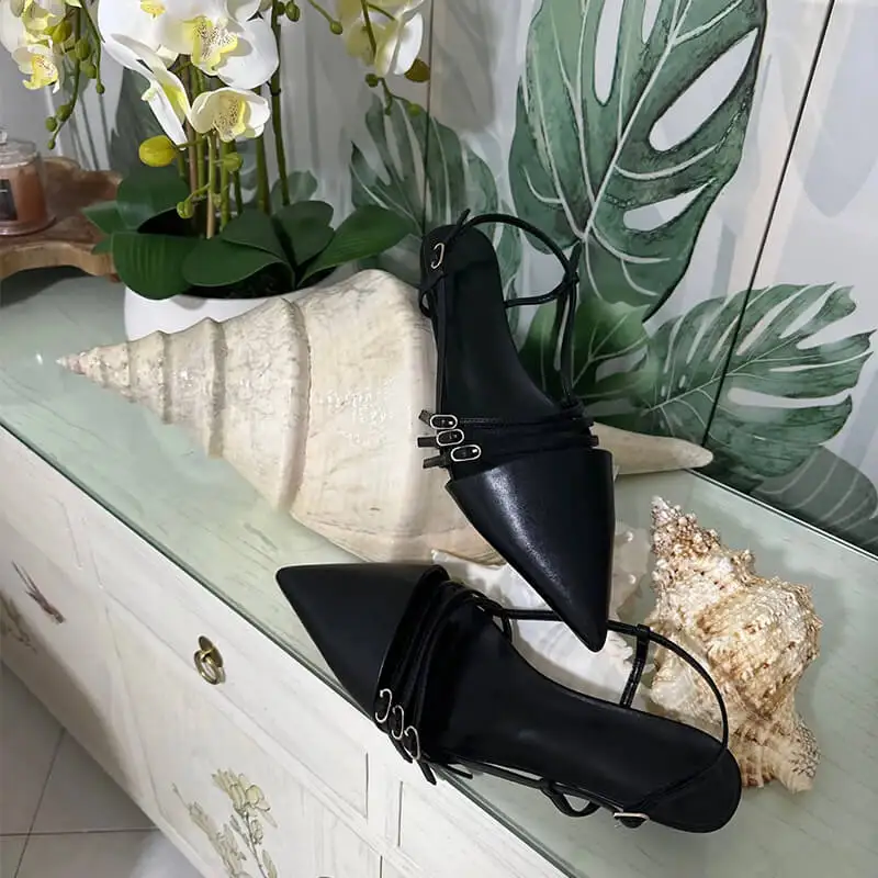 Onlymake Women Pointed Toe Black Patent Leather Slingback Ballet Flats Strap Retro Elegant Big Size Daily Flats