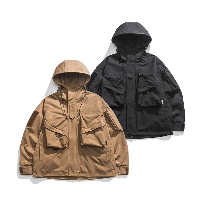 

Spring Style Solid Color Three-dimensional Large Pocket Hooded Jacket Loose Fitting Functional Work Stormsuit Outdoor Trekking