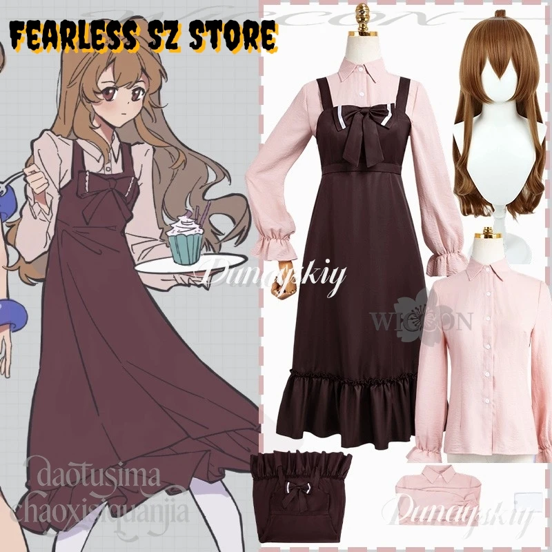 aisakaa-taigaa-anime-tigre-fourrure-cosplay-dragon-hiver-kawaii-vetements-robe-marron-rose-chemise-a-manches-longues-noel-cos