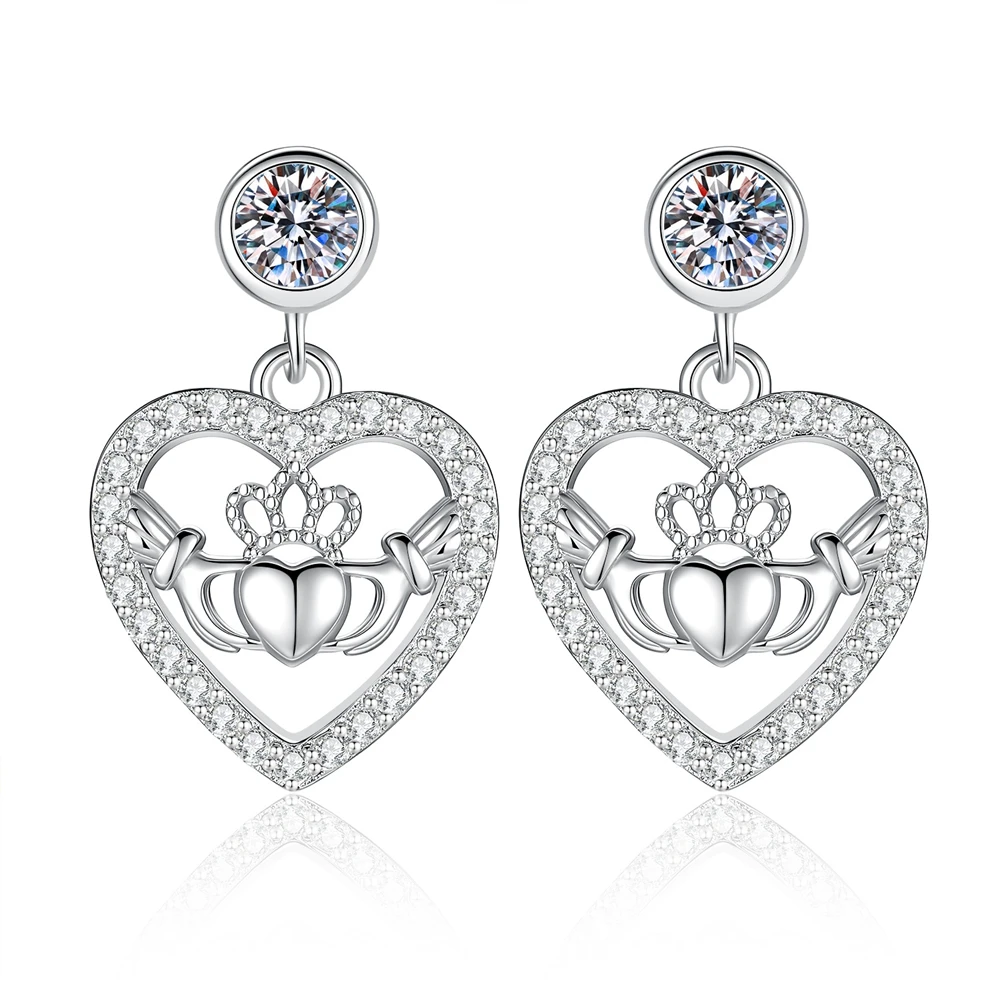 D Color Moissanite Earrings S925 Sterling Silver Love Heart  Ear Studs for Woman Birthday Party Jewelry Gift