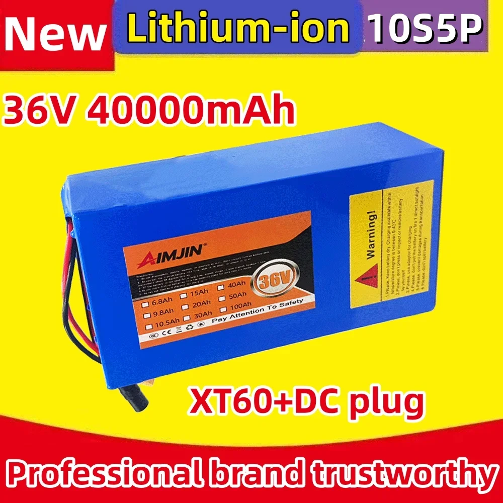 Lithium Battery for 10S5P 36V 40Ah Electric Vehicle Moped with T or XT60 Plug and Waterproof Design Using 18650 Cells