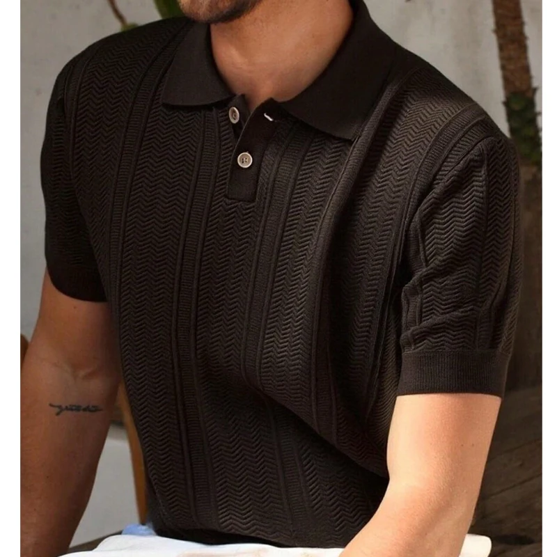 

Men's Knit Polo Shirts Casual Short Sleeve Button Down Shirts Crochet Classic Golf Polo Collared Shirts Party Male Summer Tops