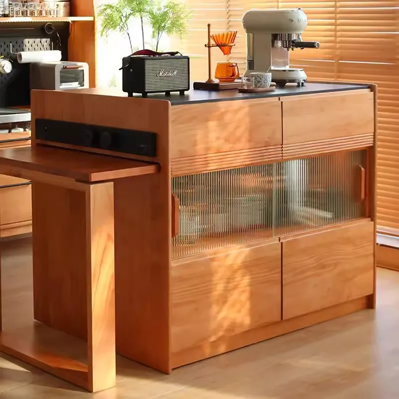 Solid Wood Kitchen Island Table Nordic Black Walnut Extendable Partition Cabinet Japanese Cherry Rock Slab Center Island