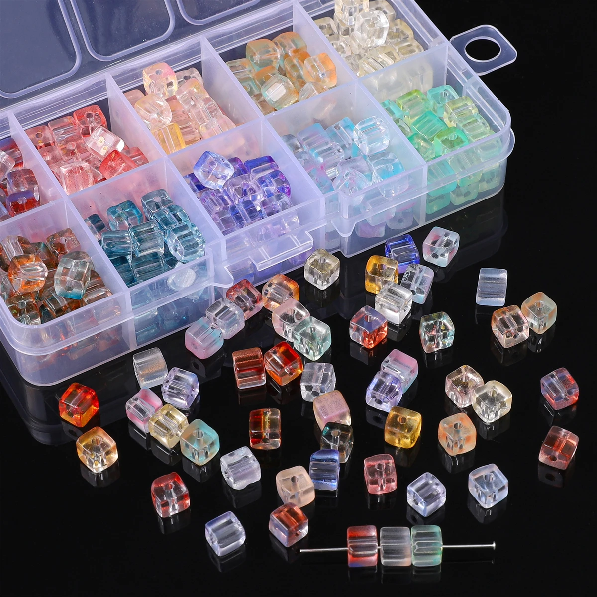 8/10 Grid Set Box Glass Gradient Crystal Wheel Beads Illusion Gradient Sugar Beads Loose Beads Handmade DIY Production Jewelry b