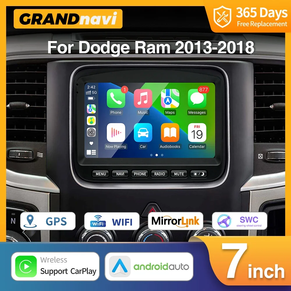 Android 11 Car Radio Stereo For Dodge Ram 1500 2500 2013-2018 Multimedia Player Display 7inch CarPlay Android Auto GPS Head Unit