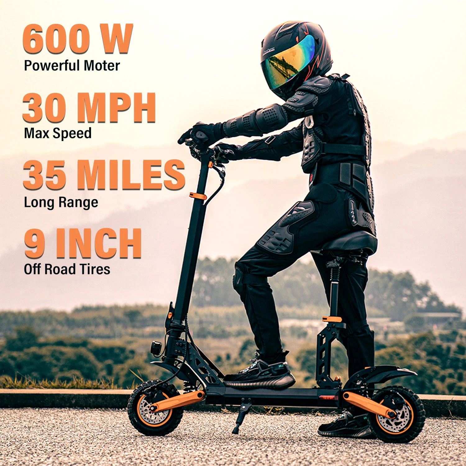 600W 15AH Electric Scooter Up to 50km/h Max Speed Powerful eScooter 8.5 inch Pneumatic Tires Off Road Electric Scooter with Seat