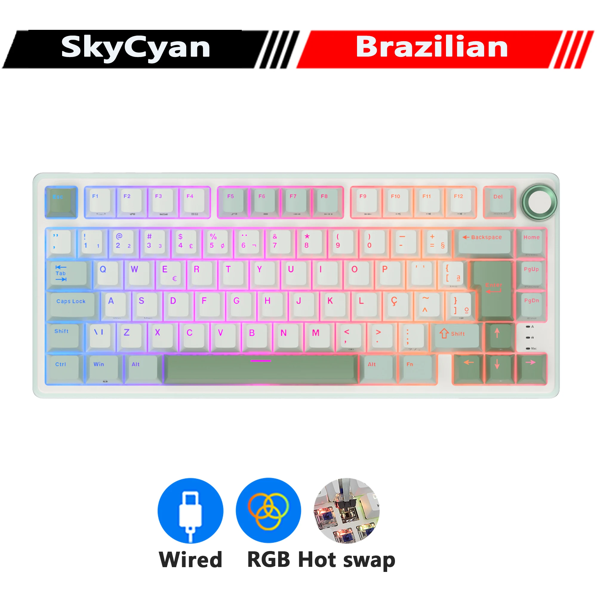 RK Royal Kludge R75 Gasket Mechanisch Toetsenbord 75% RGB Backlit Hot-swappable Bedraad Gamer-toetsenbord met PBT Keycaps Volumeknop