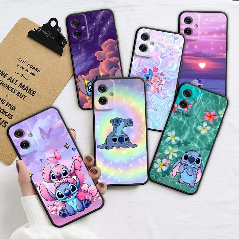 

Disney Stitch Angel Couples Phone Case For Motorola G85 Edge 50 G24 G35 G14 G04 40 G72 G34 G31 G Stylus G54 G13 G32 5G Black