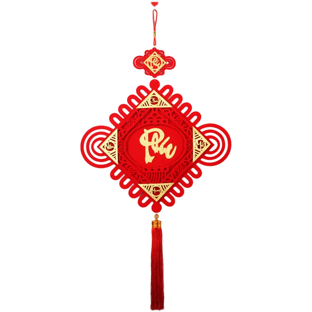 Vietnamese New Year Lantern Red Plum Blossom Flannel Chinese Knot Wall Hanging Pendant for Home Office Festival Decoration