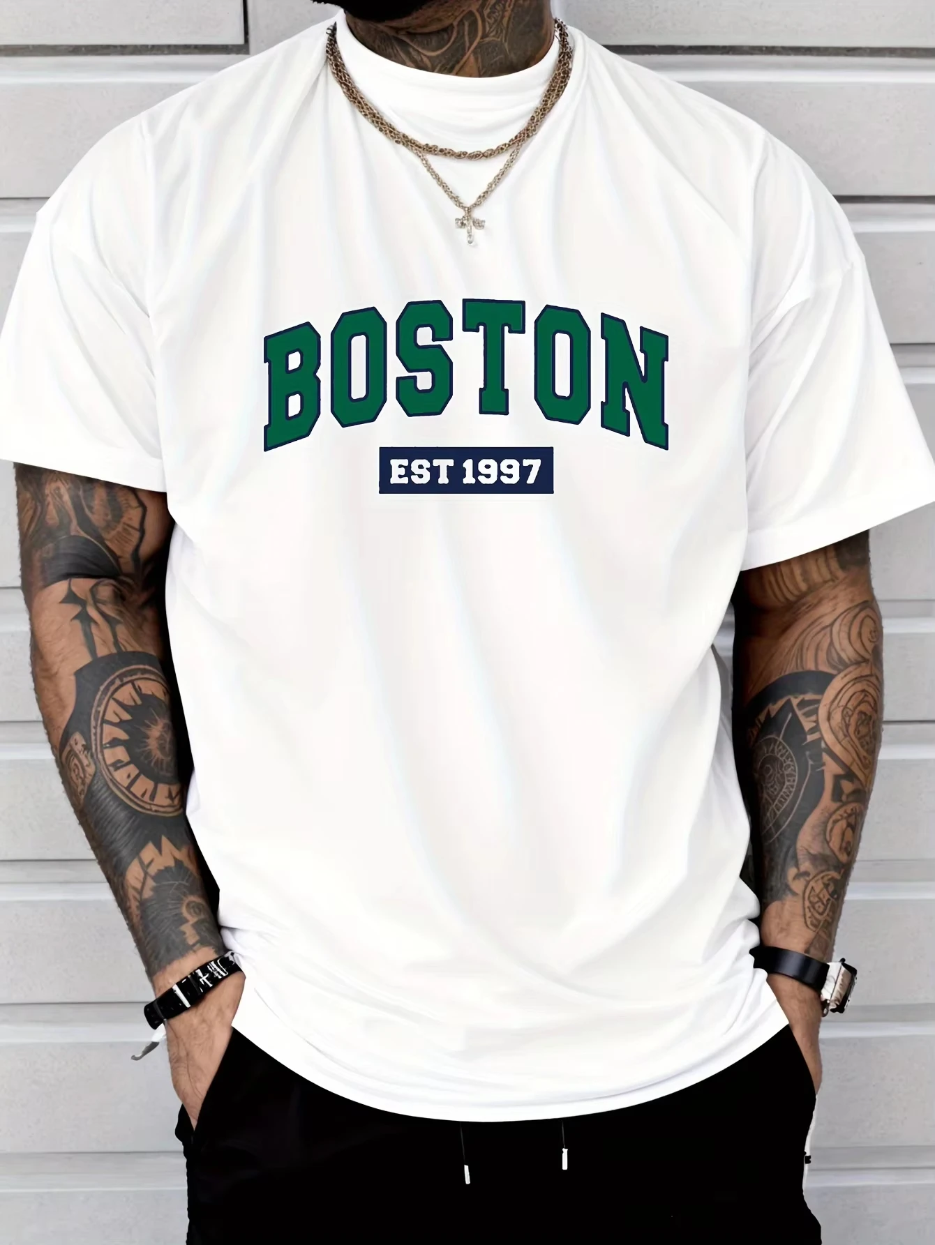 Men's Breathable Round Neck T-shirt 3D Print Boston South 1997 Digital 3D Printed Sports and Leisure Versatile Short Sleeve Top