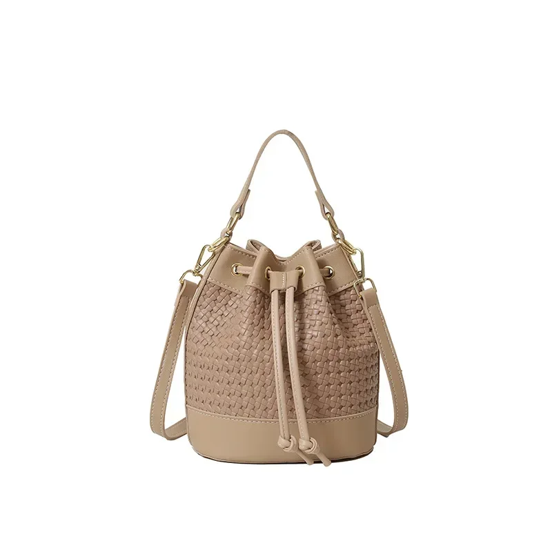 حقيبة دلو منسوجة على الطراز القديم لعام 2025 - حقيبة كتف نسائية ذات سعة كبيرة مع حقيبة هاتف قابلة للفصل #5