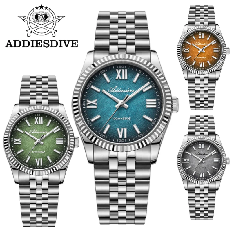 ADDIESDIVE Hot Sale Watch For Men 36mm Jubilee Strap AD2512 Luminous Sapphire Grass 10Bar Waterproof VH31 Movement Quartz Watch