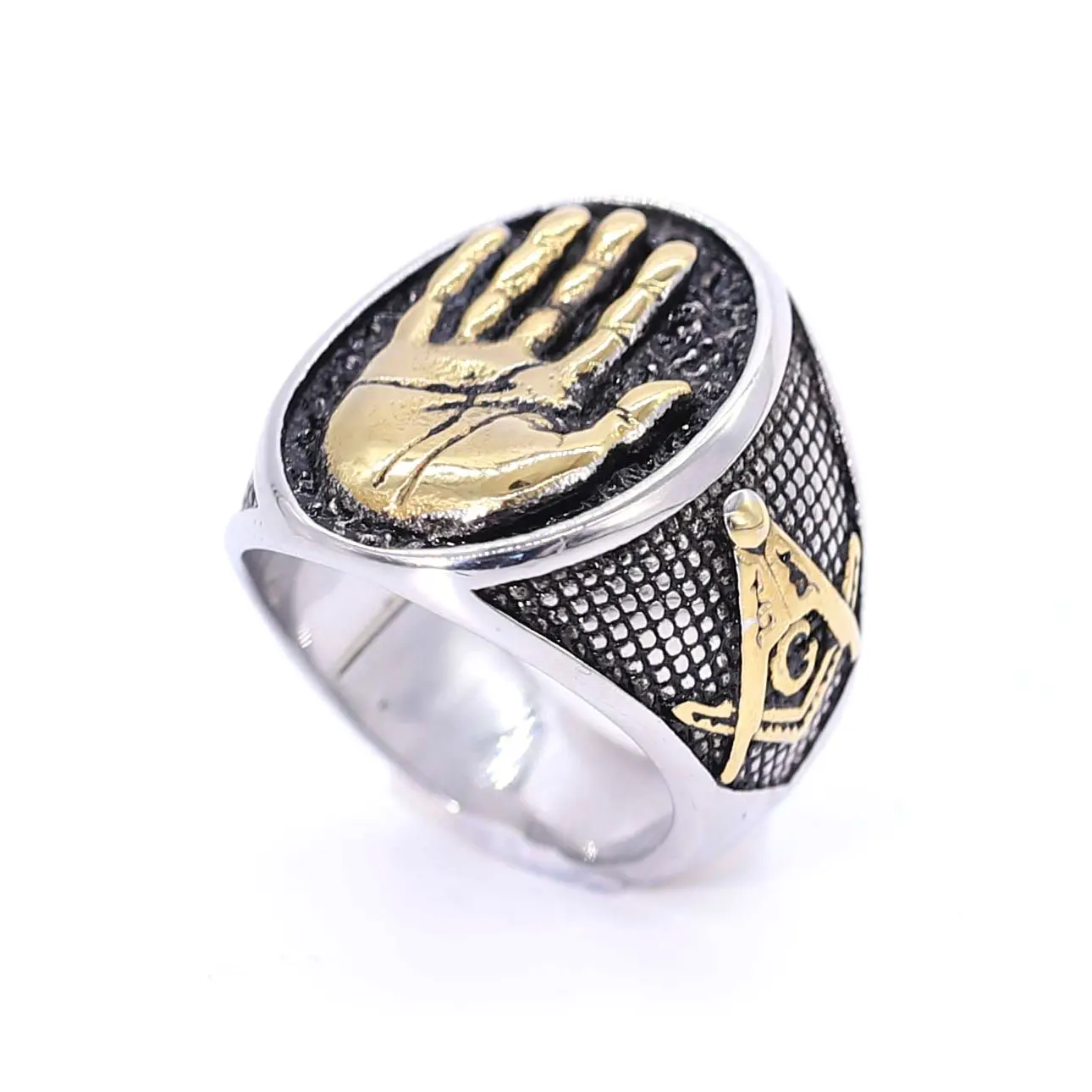 Premium Quality Classic Vintage Jewelry Palm Print Stamp Stainless Steel Rings for Men and Women