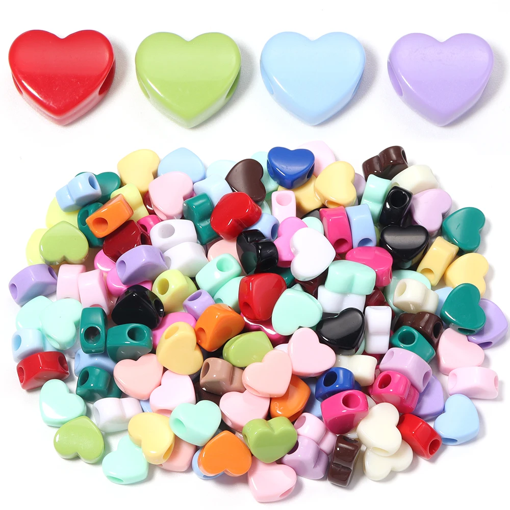 50 Stück/Set, gemischte Farben, Acryl-Herzperlen mit großem Loch, lose Abstandsperlen für DIY-Schlüsselanhänger, Handyketten, Schmuckherstellungszubehör – Detail 6