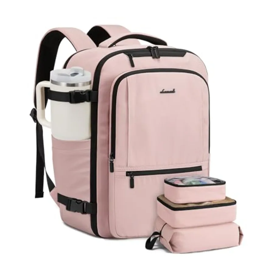 

Travel backpack for women men: 60L carry-on, airline-approved TSA personal item weekender bag in black nylon with padded laptop