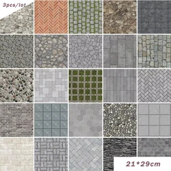 3Pcs Self-Adhesive Simulation Wallpaper Miniature Floor Model Stickers Diy Model Making Dollhouse Decor Materials for Diorama