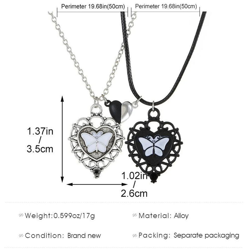 2pcs Magnetic Attraction Heart Pendant Necklace for Couples Oil Drip Butterfly Personality Choker Necklace Jewelry Accessories