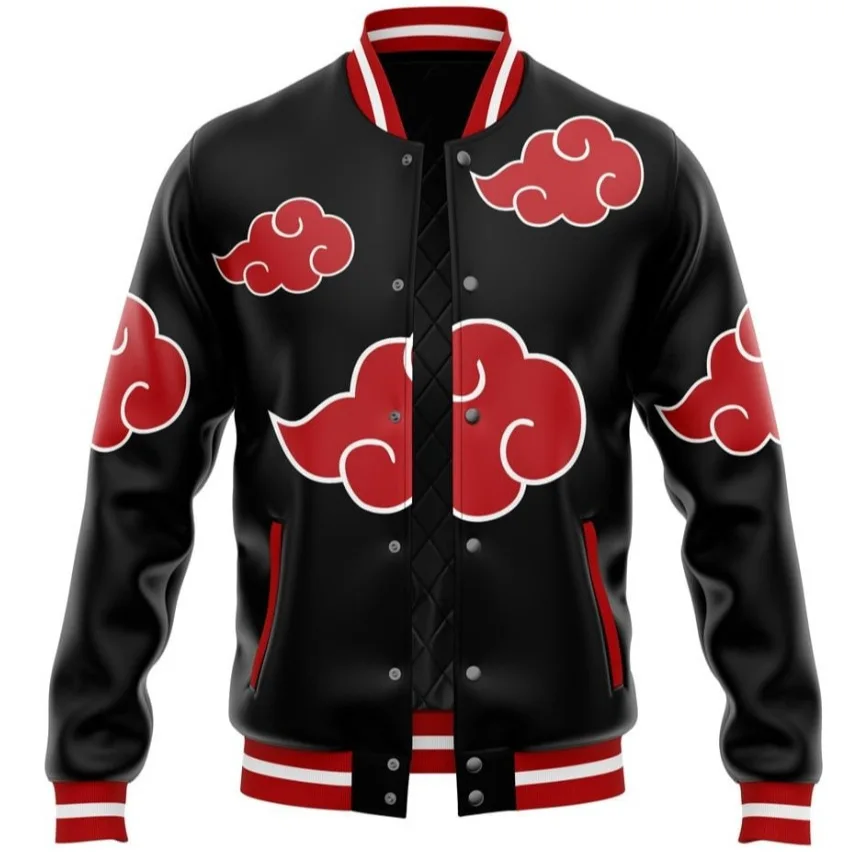 Anime Naruto Series Akatsuki Patternjacket Loose Oversized Clothes Casual Men Baseball Clothes Street Coat Warm Fleece Jackets