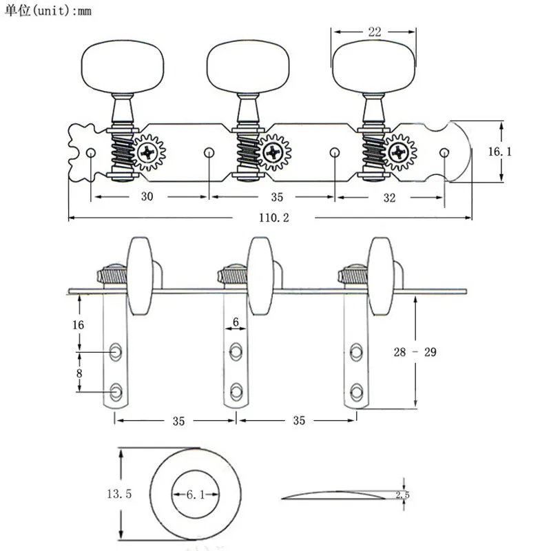 Ein Satz von 2 Stück Chrom Akustik Folk Klassische Gitarre Stimmwirbel Tasten Mechaniken Mechaniken Gitarrenzubehör Teile – Detail 10
