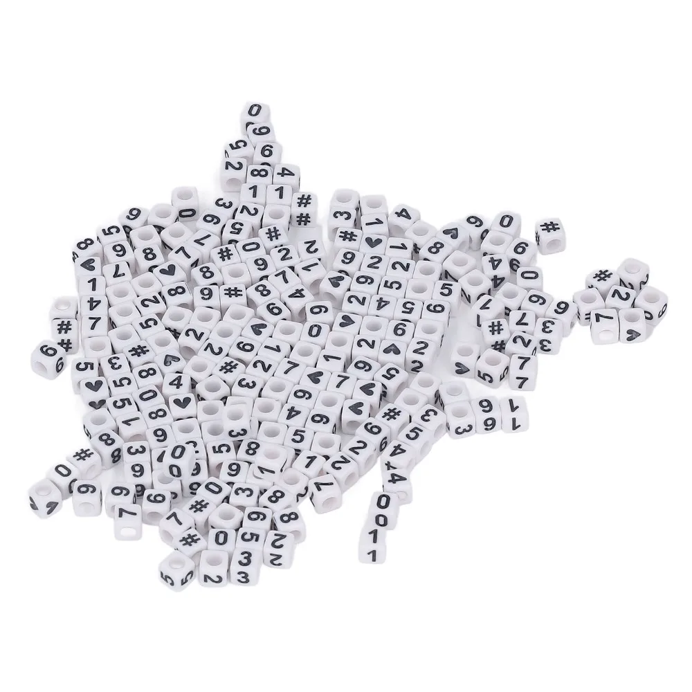 300pcs bulk White Acrylic Number Beads Cube Shape Mixed Numbers 0-9 DIY Beads Loose Beads DIY Bracelets