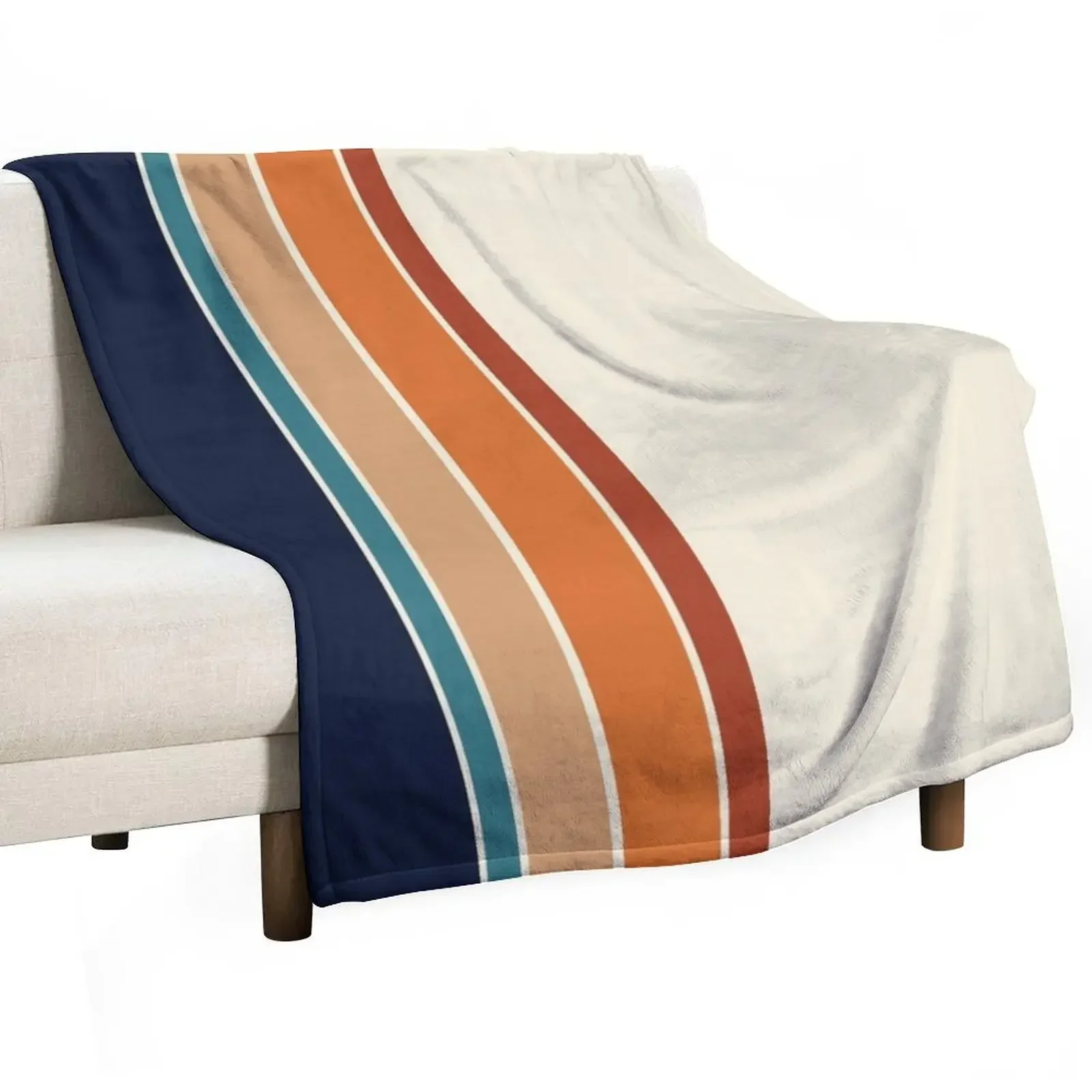 Retro Vertical Stripes Orange Rust Blue Throw Blanket Polar for babies Loose decorative Giant Sofa Blankets