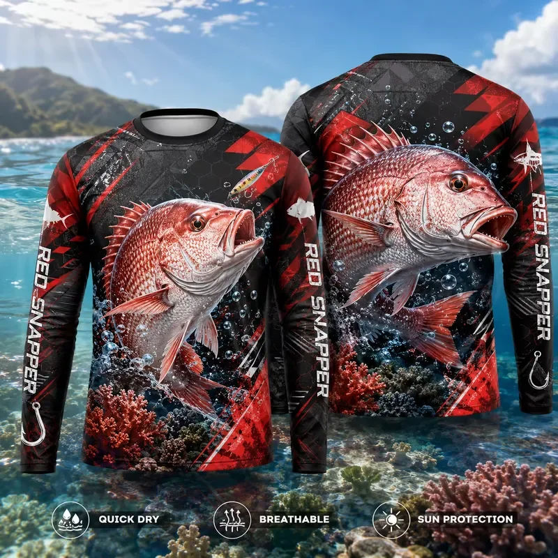 3D Print Casual Long Sleeve Red Snapper Fishing Shirt Men 3D Fish Print Quick Dry UPF 50 UV Protection Jersey Outdoor Angling - view 5
