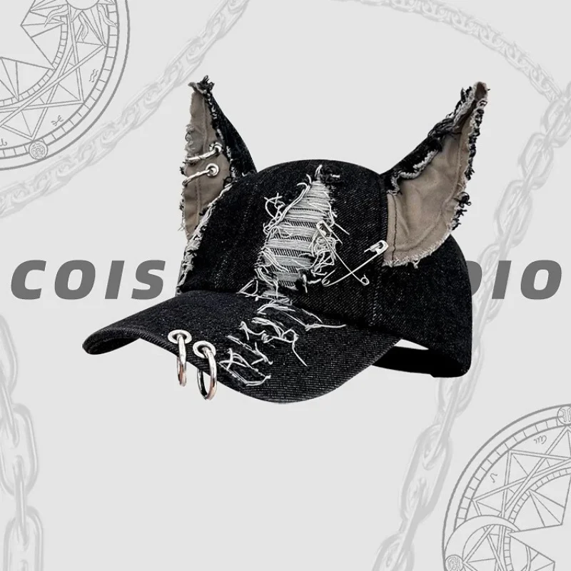 Designer Devil Ears Denim Baseball Caps Women Summer Autumn Personality Versatile Retro Ripped Style Hip Hop Men's Hats