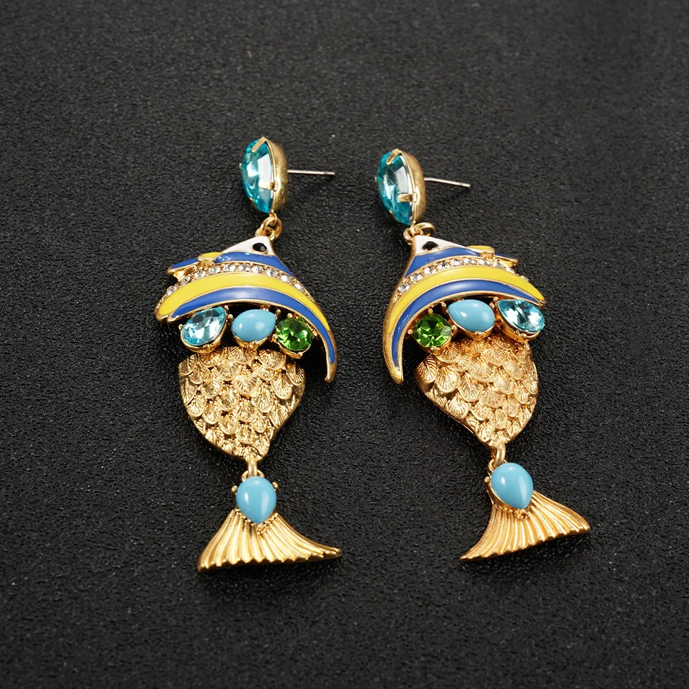 

Bohemian Fish Earrings Set With Zircon Unique Design Daily Travel Banquet With Accessories Birthday Anniversary Gift