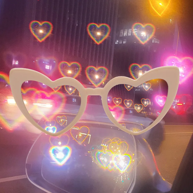 Heart Shaped Effects Glasses Watch The Lights Change To Heart Shape At Night Diffraction Glasses Female Sunglasses Party Sunglas