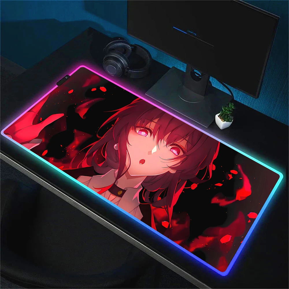 Rgb Honkai Star Rail Kafka Mouse Pad Led Shine Colorful Mousepad HD Customized Mouse Mat Computer Laptop Accessories Desk Mat XL