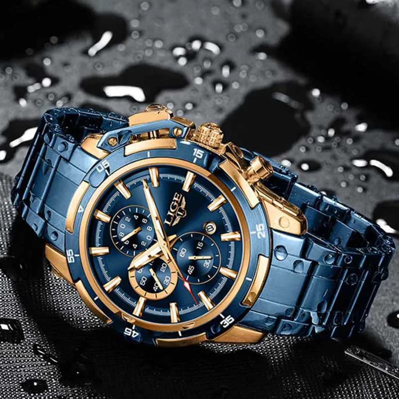 2023 LIGE Luxury Original Men Sports WristWatch Quartz Full Steel Waterproof Luxury Clock Big Watches Relogio Masculino For Men