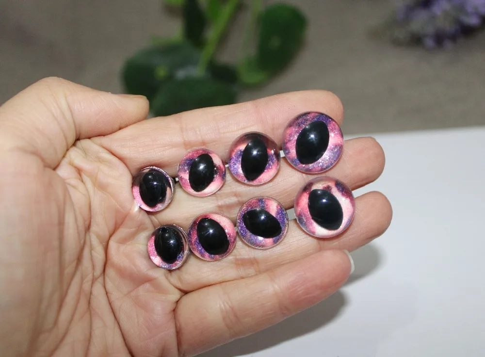 20pcs/lot 13mm/14mm/15mm/18mm animal eyes clear plastic safety toy cat eyes + glitter  fabric + washer--size option--02