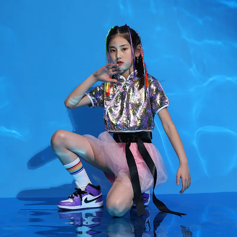 Kinderdag Jazzdans Hip Hop Modeshow Mode Meisjes Cheerleading Tang Kostuum Prestaties dansjurk