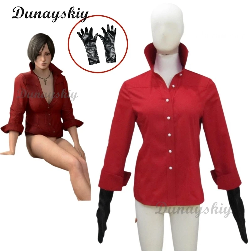 Resident Evil 6 Ada Wong Cosplay Set – Signature Red Shirt & Pants with Custom Wig Halloween/Convention Disguise for Women