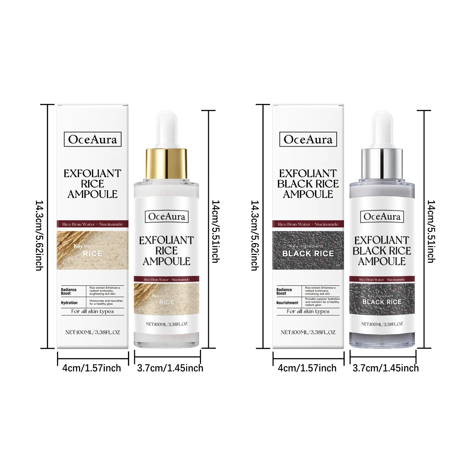Black&White Rice Exfoliating Essence Dead Skin Remover Facial Glowing Replenisning Shrink Pore Hyaluronic Acid Brightening Serum