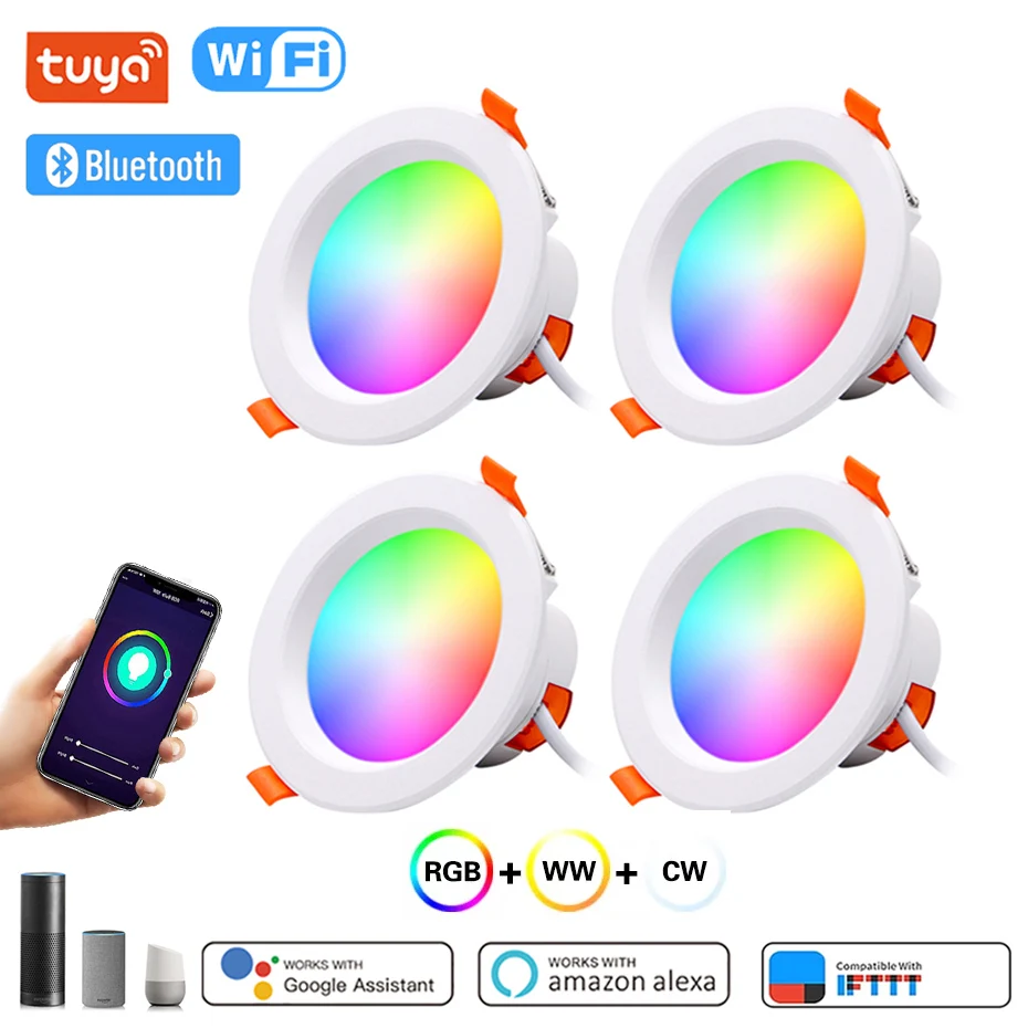 

Tuya Smart RGB LED Downlight 15W 10W 9W 5W Recessed Ceiling Light Dimmable Lamp Bluetooth Wifi Control Alexa for Home Decoration