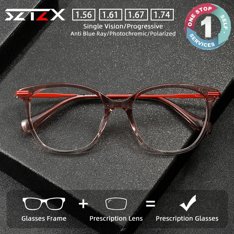 

SZTZX Retro Titanium Alloy Glasses Men Women Large Frame Anti Blue Light Glasses Prescription Customization Progressive Glasses