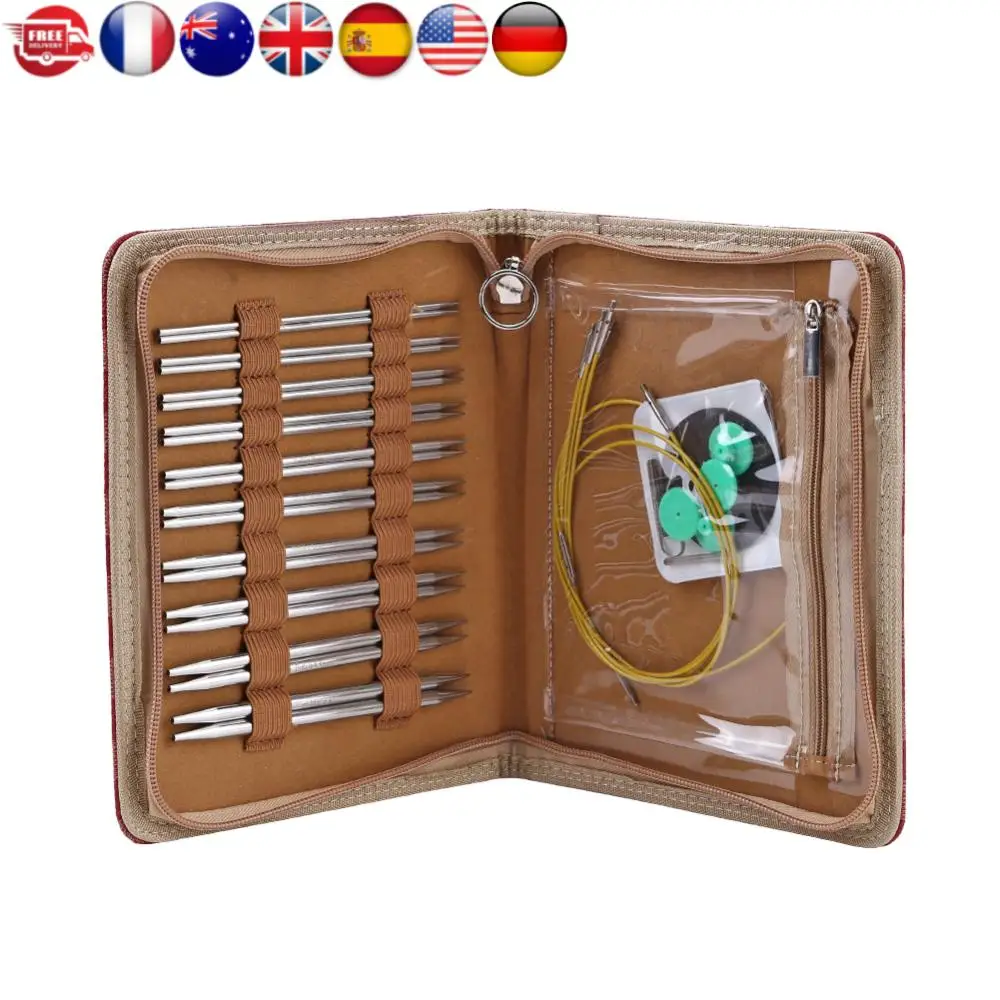 

Многофункциональные наборы для вязания крючком: круговые спицы, крючки из нержавеющей стали, иглы, сумка для хранения из ПУ для шитья и вязания