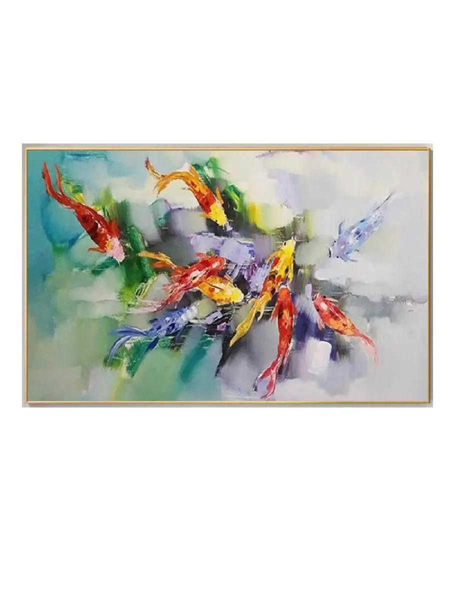 Large Colorful Koi Fish Oil Painting on Canvas  Abstract Ocean Seascape  Natural Landscape Wall Art  Boho Home Decor