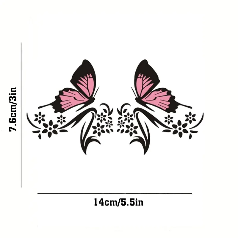 1set Pink & Black Butterfly Floral Vinyl Sticker, Waterproof Decal for Car, Laptop, Water Bottle & Daily Decor