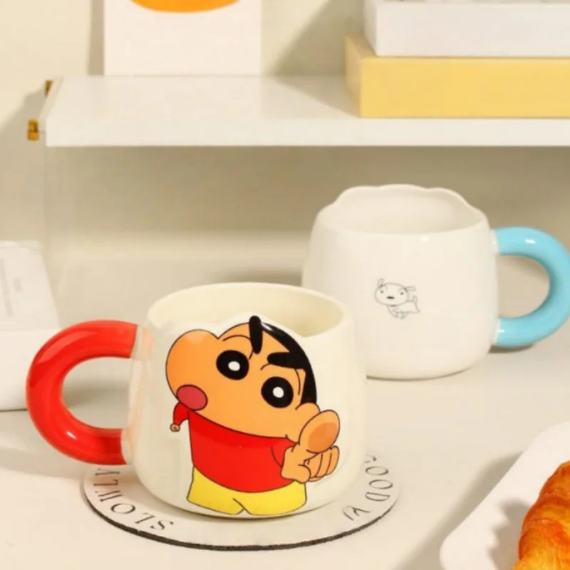 

New Kawaii Anime Crayon Shin chan Ceramic Mug Coffee Cup Home Cute Cartoon Girl Heart Festival Children's Water Cup Girl Gift